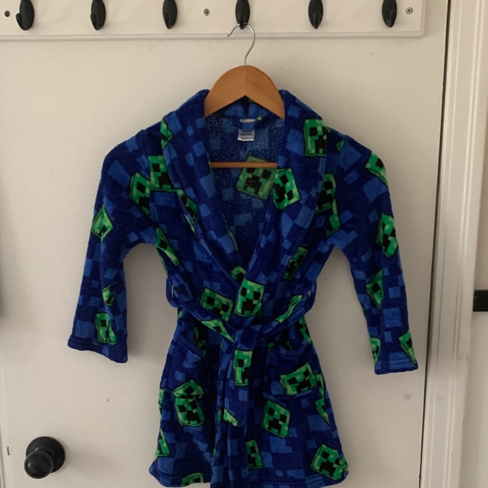 Kids Blue & Green Creeper Fleece Robe - Minecraft Style